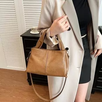 Простая ретро-сумка из искусственной кожи, осенне-зимняя текстурированная универсальная женская сумка через плечо, популярные женские сумки через плечо (20cm<Max Length<30cm)