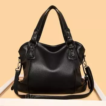 Простая ретро-сумка, однотонная сумка для поездок на работу, большая вместимость, сумка через плечо для мам чёрный