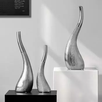 Простая серебряная изогнутая бутылка, абстрактная керамика, украшение для гостиной, тумба под телевизор, образец комнаты, домашнее мягкое украшение, украшение стола Small