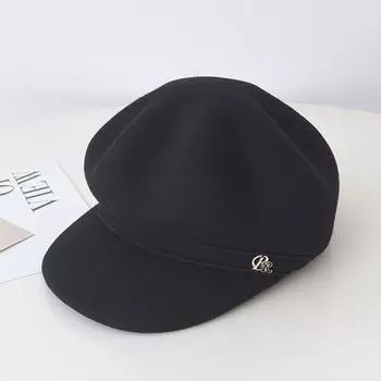 Простая шерстяная шапка женская из чистой шерсти маленькая восьмиугольная шляпа осенне-зимняя берет кепка цилиндр прилив Adjustable (53-58cm head circumference) чёрный