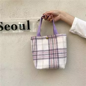Простая шерстяная сумка для бенто, литературная маленькая свежая клетчатая сумка, повседневная сумка, женская сумка