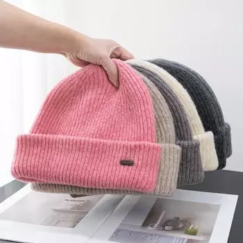 Простая шерстяная вязаная шапка для детей на осень-зиму, теплая вязаная шапка для защиты ушей и маленького лица для пар One size