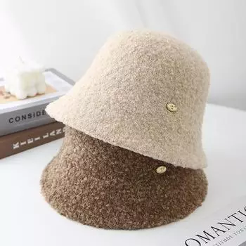 Простая шляпа рыбака из овечьей шерсти, детская осенне-зимняя плюшевая шляпа-ведро, однотонная шляпа-тазик, модная шляпа из смешанной шерсти чёрный