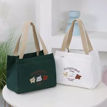 Простая симпатичная универсальная сумка с рисунком маленького медведя для офисного работника, сумка для обеда, сумка для бенто