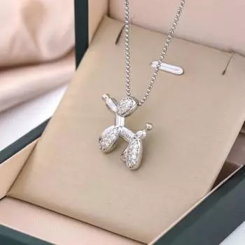 Простая собачья подвеска для девочки, маленькая собачка с воздушным шаром, милая подвеска, универсальная женская цепочка на ключицу