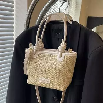 Простая соломенная плетеная сумка в стиле ретро для женщин 2024 года, новая модная корейская версия, персонализированная сумка-мессенджер для женщин, сумка через плечо чёрный