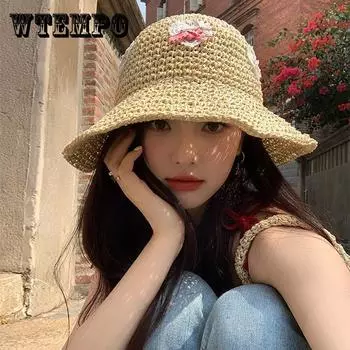 Простая соломенная шляпа для девочек, летняя солнцезащитная шляпа-ведро, складная универсальная соломенная шляпа-тазик для лица one size бежевый