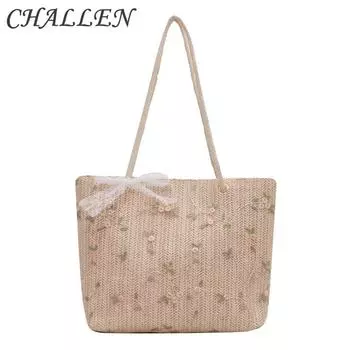 Простая соломенная сумка через плечо, маленькая свежая тканая сумка с бантом, популярные женские сумки белый