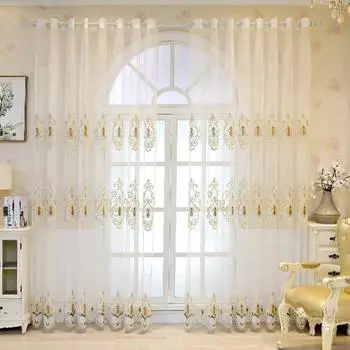 Простая современная европейская оконная занавеска, полузатеняющая прозрачная марлевая занавеска с вышивкой для гостиной, спальни W135*H270cm бежевый