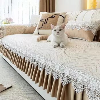 Простая современная подушка для дивана из зернистой ткани Four Seasons Universal Skirt Нескользящая подушка для кожаного дивана 30*50cm бежевый