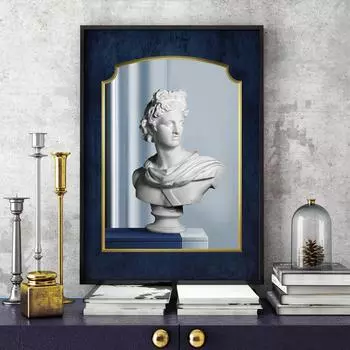 Простая современная скандинавская синяя скульптура космическое искусство постер комбинация литературное ретро украшение гостиная холст печать висит без рамки 21*30cm No Frame