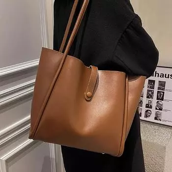 Простая стильная большая вместительная сумка-тоут корейской версии, осенне-зимняя женская новая высококачественная сумка через плечо с текстурой PU, дорожная сумка