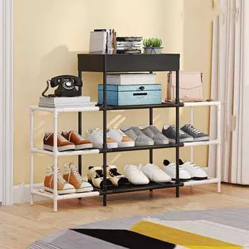 Простая стойка для обуви, съемная полка для обуви из нетканого материала, двухцветная многоуровневая организующая полка для обуви, напольная стойка для обуви для дома