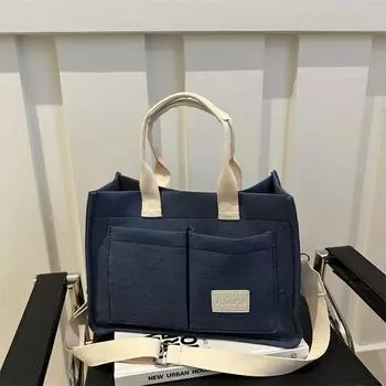 Простая сумка через плечо из хлопка и льна, сумка-тоут, фактура в иностранном стиле, вместительная сумка-мессенджер для поездок на работу. синий