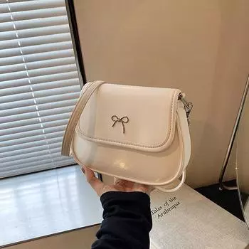 Простая сумка через плечо с бантом для женщин, весна-осень, новая универсальная маленькая квадратная сумка, модная сумка на одно плечо для поездок на работу (20cm<Max Length<30cm)