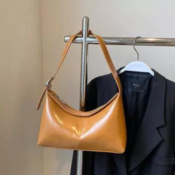 Простая сумка через плечо, женская, новая модная, однотонная, универсальная, наплечная сумка, французская, женская, мягкая, кожаная сумка