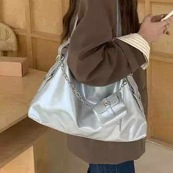 Простая сумка подмышкой для осени и зимы, вместительная повседневная, универсальная и модная сумка для наушников, сумка-тоут на одно плечо для поездок на работу серебряный