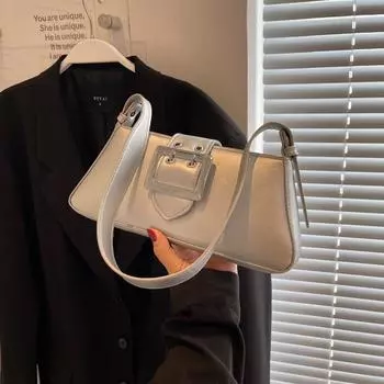 Простая сумка подмышкой из лакированной кожи, летняя новая тенденция 2024 года, универсальная ретро-сумка, повседневная женская сумка чёрный