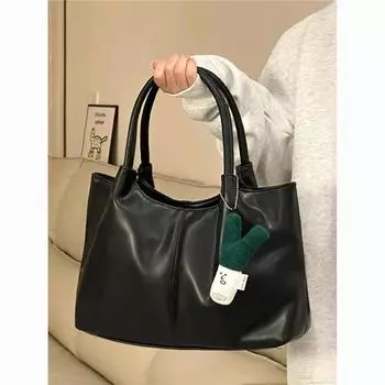 Простая сумка-тоут из мягкой кожи Ins commuter для женщин, лето 2024, новая вместительная переносная сумка через плечо с подмышкой Tide чёрный