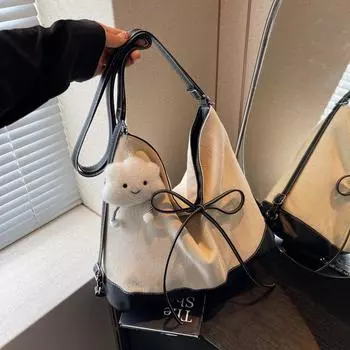 Простая сумка-тоут, корейская нишевая французская сумка подмышкой, женская, 2024 года, новая модная большая вместительная переносная сумка через плечо Without pendant