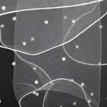 Простая свадебная фата с ленточным краем и жемчугом, короткая свадебная фата, студийная фата