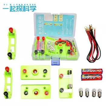 Простая технология схем Малый серийный производственный параллельный экспериментальный ящик Начальная школа Наука Экспериментальное оборудование Маленький патрон для лампы Схема светло-зеленый