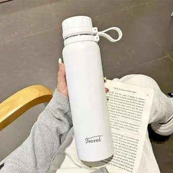 Простая термокружка большой емкости для мужчин и женщин, красивая портативная чашка для воды из нержавеющей стали с отделением для чая 650 ml белый