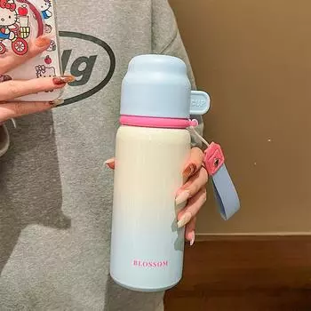 Простая термокружка для женщин, новый стиль, красивая и милая, портативная нержавеющая сталь, кружка для воды с крышкой для выхода на улицу 550ml