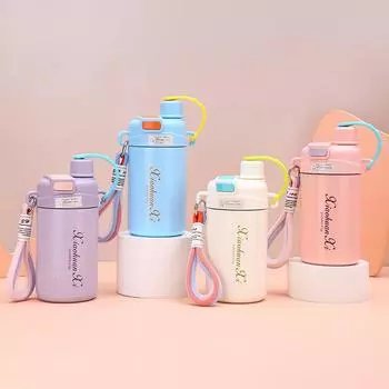 Простая термокружка из нержавеющей стали, креативная, милая, студенческая, сопутствующая кружка, модная, веревочная, двойная, для напитков, вакуумная кофейная кружка 480ml