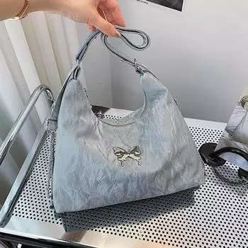 Простая текстура и большая вместимость сумка через плечо с бабочкой женская весенне-летняя универсальная сумка-тоут бежевый