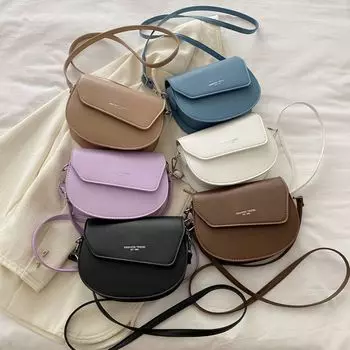 Простая текстура, однотонная, полукруглая, трендовая, иностранная, повседневная, через плечо, сумка-седло для женщин коричневый