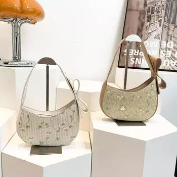 Простая текстура, повседневная и персонализированная сумка в форме полумесяца, летняя новая соломенная плетеная сумка, корейская версия, красивая и модная сумка на плечо