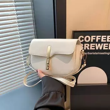 Простая текстура, повседневная, однотонная, 2024, новая популярная, ретро-мода, повседневная, через плечо, сумка-седло через плечо чёрный