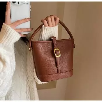 Простая текстура сумка-ведро Niche женская новая высококачественная универсальная ретро-сумка большой вместимости через плечо под мышкой (20cm<Max Length<30cm)