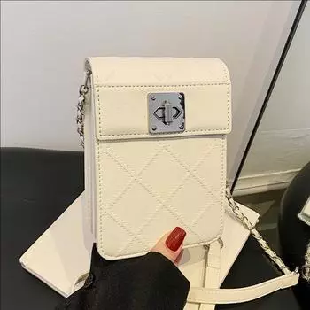 Простая тисненая ромбовидная цепочка, мини-сумка, женская трендовая универсальная однотонная сумка-мессенджер через плечо белый