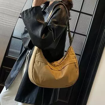 Простая тканевая сумка для шоппинга, женская сумка через плечо, нейлоновая сумка для пельменей, большая вместимость, водонепроницаемая сумка на плечо чёрный