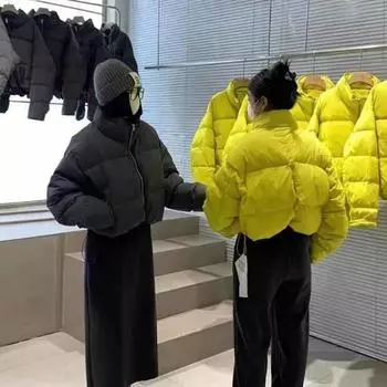 Простая ультракороткая куртка-пуховик с воротником-стойкой, женская зимняя дизайнерская куртка из белого утиного пуха 2024 года average size жёлтый