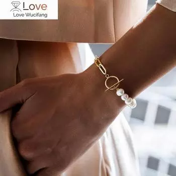 Простая уличная элегантная жемчужная застежка-тогл, браслет с бусинами, цепочка для женщин, готическая цепочка на руку, подвеска, ювелирные изделия Kpop золотой