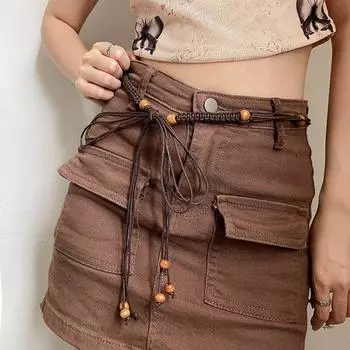 Простая универсальная этническая веревка на талию для женщин, юбка с бусинами и кисточками, цепочка на талию, винтажное платье, украшение, пояс, подарки кофейный