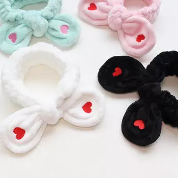 Простая универсальная повязка на голову с бантиком для маленьких рыжих волос с кроличьими ушками и вышивкой белый