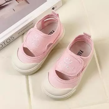Простая универсальная повседневная обувь для мальчиков, детская мода, вышивка с улыбкой, симпатичная обувь для девочек, обувь для первых прогулок 2024 года, детская парусиновая обувь 21 бежевый