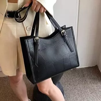 Простая универсальная сумка-тоут для женщин, осенняя новая большая вместительная сумка на одно плечо, повседневная модная женская сумка из текстурированной кожи