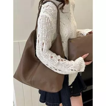 Простая универсальная сумка-тоут, однотонная мягкая сумка из искусственной кожи, большая вместительная сумка, женская уличная сумка через плечо