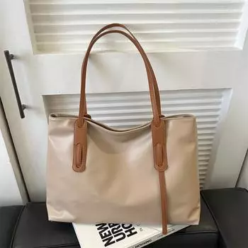 Простая универсальная сумка-тоут премиум-класса для женщин, модная корейская версия, большая вместимость, мягкая кожаная сумка через плечо из искусственной кожи темно-коричневого