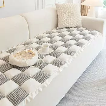 Простая утолщенная подушка для дивана в клетку, лоскутная булочка ручной работы, паровая пластина, кожаный диван из массива дерева, нескользящая подушка, плюшевая оконная подушка 50*50cm