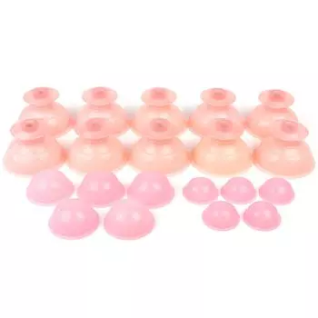 Простая в использовании силиконовая банка для аспирации, силиконовая банка для аспирации, стимуляция точек давления и небольшой набор из 3 видов чашек, шариков, шариков, рожков, розовый