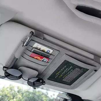Простая в установке сумка для хранения солнцезащитного козырька, многосекционный держатель для очков в автомобиле, карман на солнцезащитный козырек для фургона серый
