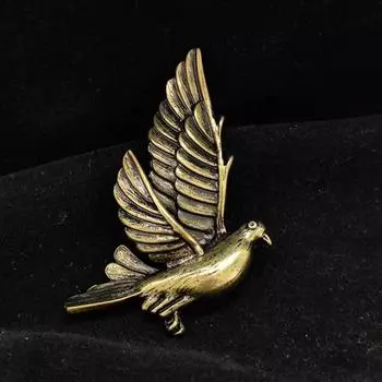 Простая винтажная латунная брошь в виде старого голубя, булавка для воротника, аксессуар для костюма