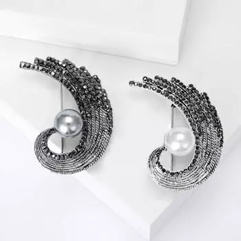 Простая винтажная мода пистолет черный стразы жемчуг перо аксессуары брошь булавка брошь