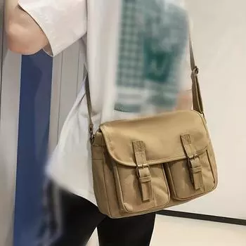 Простая винтажная сумка через плечо, легкая сумка через плечо унисекс с декором с пряжкой, повседневная квадратная холщовая сумка в стиле ретро для школы чёрный